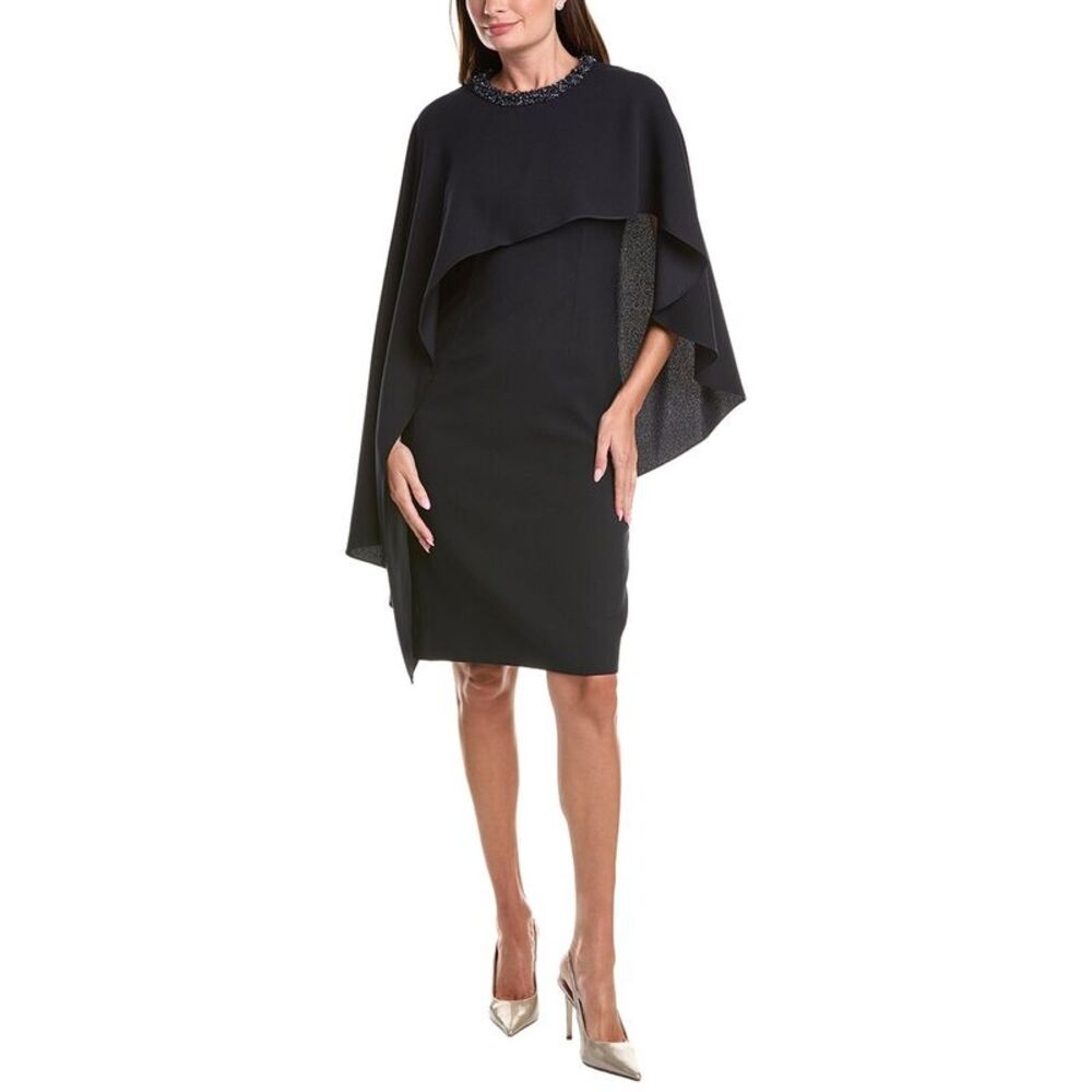 Teri Jon By Rickie Freeman Womens Crepe Jewel Neck Cape Dress, Blue